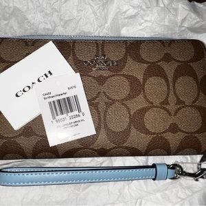 Coach wallet, signature classic print, waterfall blue